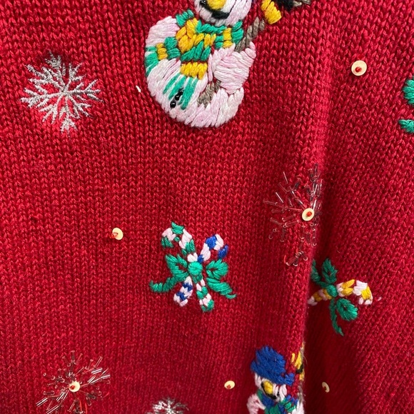 Nutcracker Christmas Snowmen Hand Knit Sweater Embroidery Button Up Large LG - Picture 3 of 8